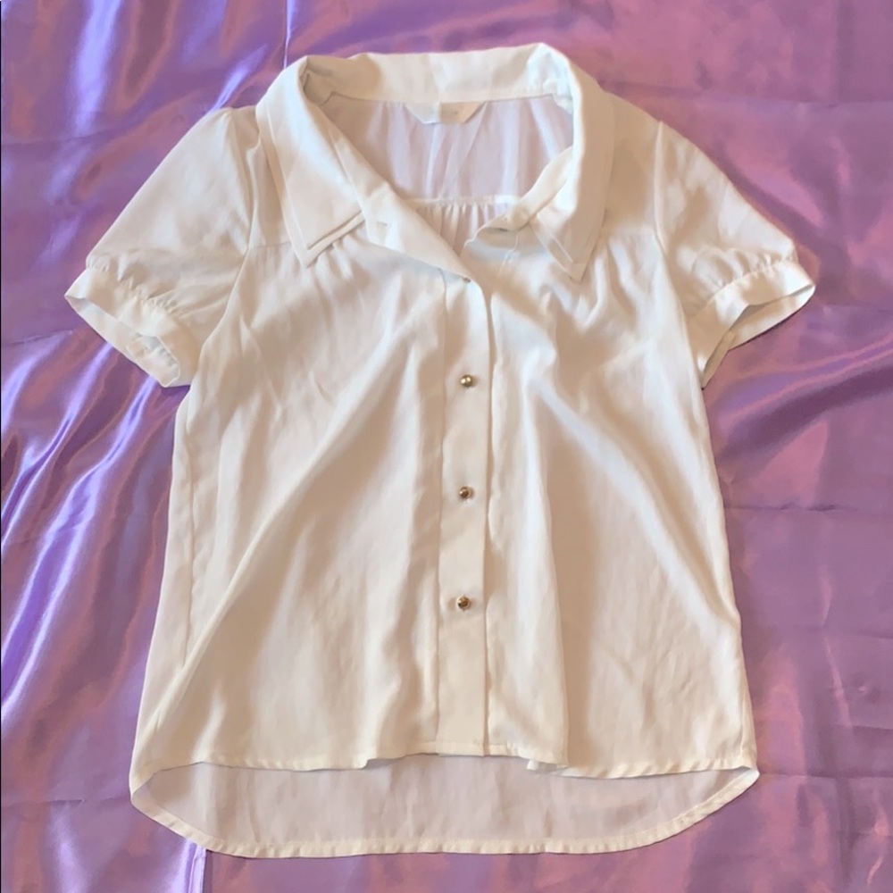 chiffon button up with gold details